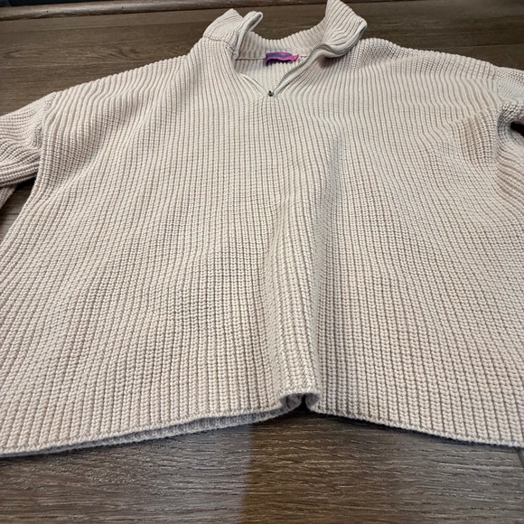Edikted Chunky Quarter Zip Ribbed Cream Sweater Slouchy Size L Cozy Pullover - Picture 2 of 11